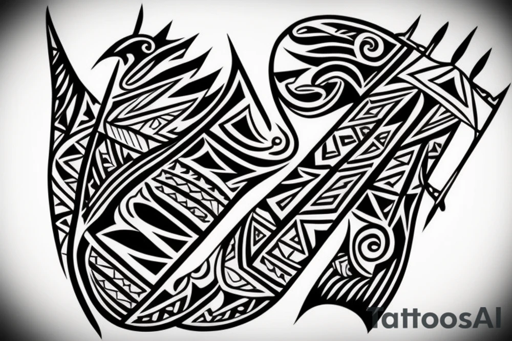 Tribal band tattoo with three layers. Layer one = polynesian shark teeth
Layer two = Mountains turning into waves
layer three = tribal spear heads tattoo idea