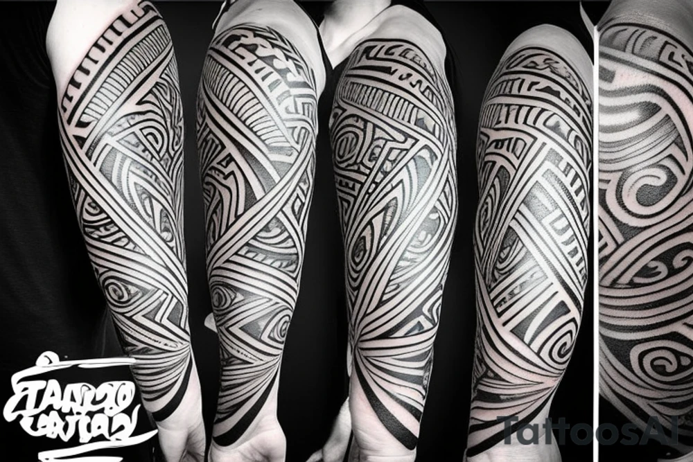 band tattoo with three layers. Layer one = polynesian shark teeth
Layer two = Mountains turning into waves
layer three = tribal spear heads tattoo idea