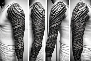 single forearm band tattoo

three layers. 
Layer one = polynesian shark teeth
Layer two = Mountains turning into waves
layer three = tribal spear heads tattoo idea
