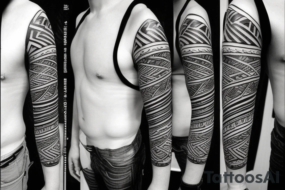 single forearm band tattoo

three layers. 
Layer one = polynesian shark teeth
Layer two = Mountains turning into waves
layer three = tribal spear heads tattoo idea