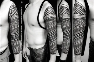 single forearm band tattoo

three layers. 
Layer one = polynesian shark teeth
Layer two = Mountains turning into waves
layer three = tribal spear heads tattoo idea