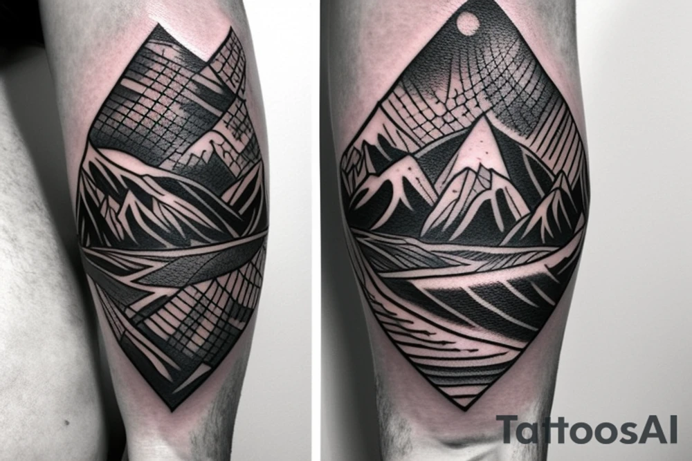 single forearm band tattoo

three layers. 
Layer one = polynesian shark teeth
Layer two = Mountains turning into waves
layer three = tribal spear heads tattoo idea
