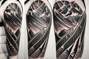 single forearm band tattoo

three layers. 
Layer one = polynesian shark teeth
Layer two = Mountains turning into waves
layer three = tribal spear heads tattoo idea