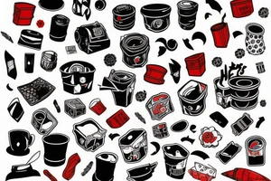 trash polka full sleeve tattoo
black and red tattoo idea