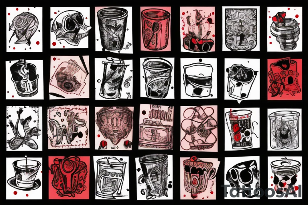 trash polka full sleeve tattoo
black and red tattoo idea