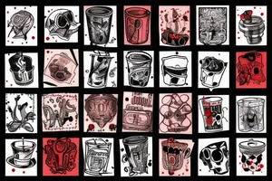 trash polka full sleeve tattoo
black and red tattoo idea