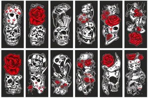 trash polka full sleeve tattoo
black and red tattoo idea