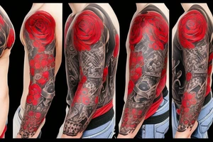trash polka full sleeve tattoo
black and red tattoo idea