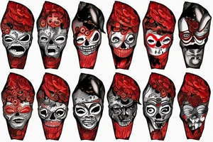 trash polka full sleeve tattoo
black and red tattoo idea