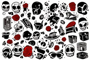 trash polka full sleeve tattoo
black and red tattoo idea