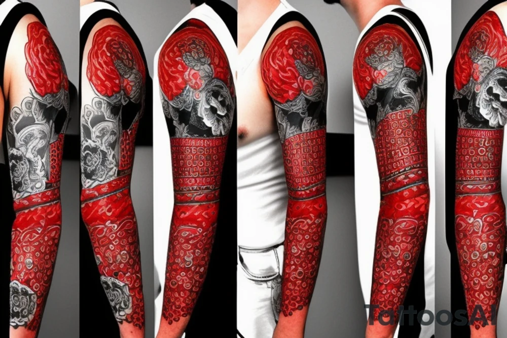 trash polka full sleeve and neck
black and red tattoo idea
