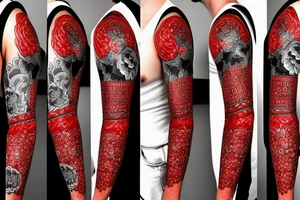 trash polka full sleeve and neck
black and red tattoo idea