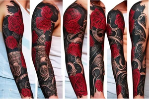 trash polka full sleeve and neck
black and red tattoo idea