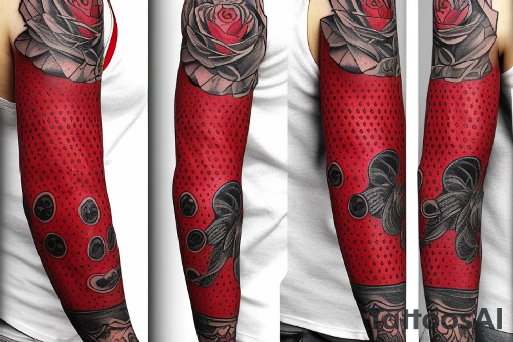 trash polka full sleeve and neck
black and red tattoo idea