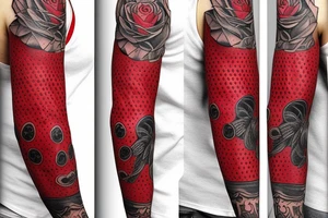 trash polka full sleeve and neck
black and red tattoo idea