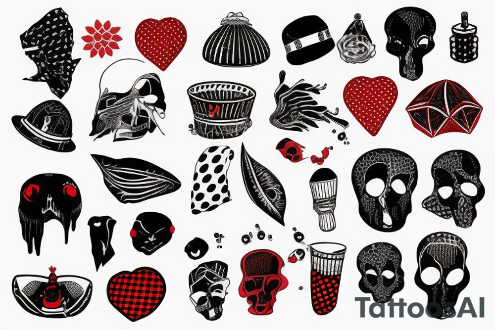 trash polka full sleeve and neck
black and red tattoo idea