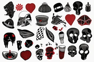 trash polka full sleeve and neck
black and red tattoo idea