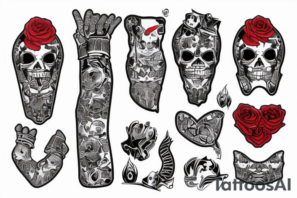 trash polka full sleeve and neck
black and red tattoo idea
