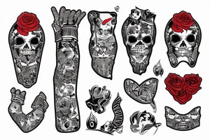 trash polka full sleeve and neck
black and red tattoo idea