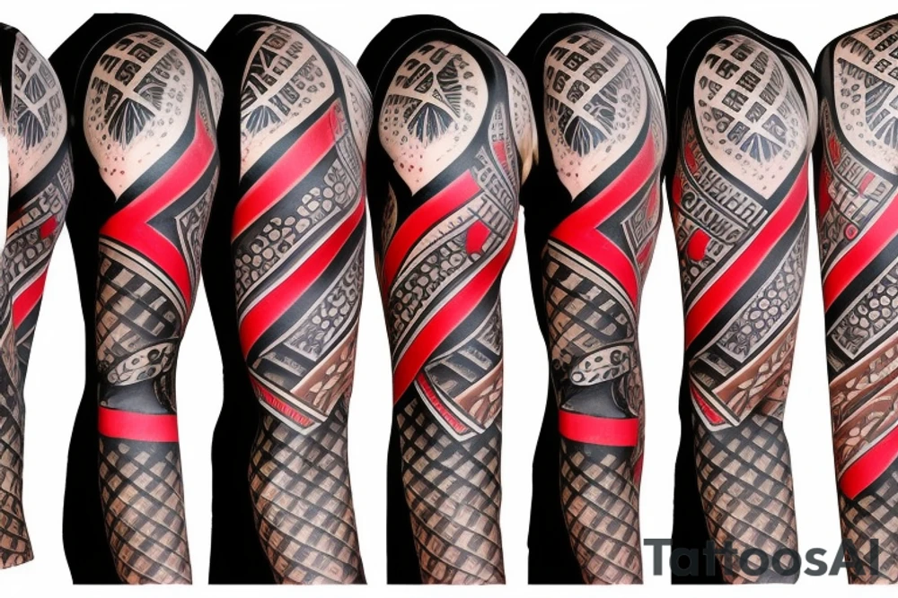 trash polka full sleeve and neck
black and red tattoo idea