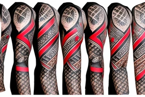 trash polka full sleeve and neck
black and red tattoo idea