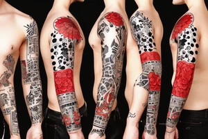 trash polka full sleeve + neck
black and red tattoo idea