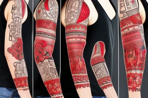 trash polka full sleeve + neck
black and red tattoo idea