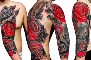 trash polka full sleeve + neck
black and red tattoo idea