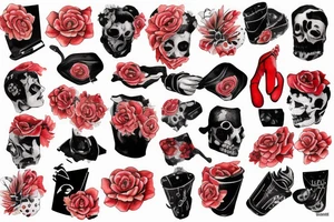 trash polka full sleeve + neck
black and red tattoo idea