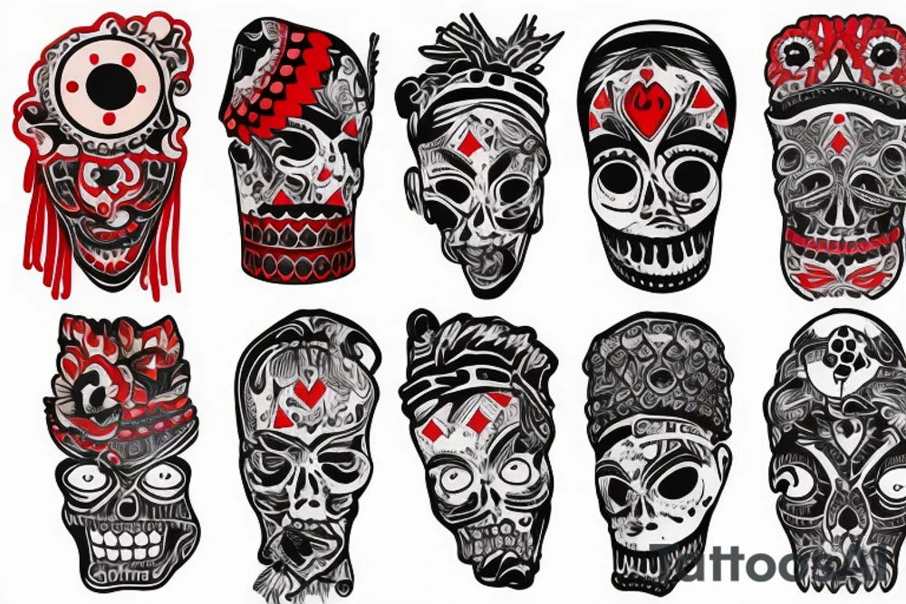 trash polka full sleeve + neck
black and red tattoo idea