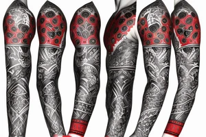 trash polka full sleeve + neck
black and red tattoo idea