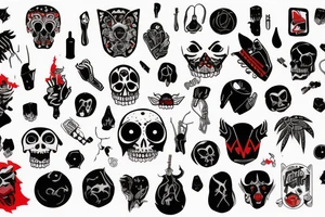 trash polka full sleeve + neck
black and red tattoo idea