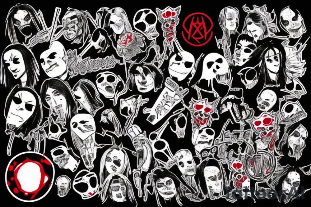 trash polka full sleeve + neck
black and red tattoo idea