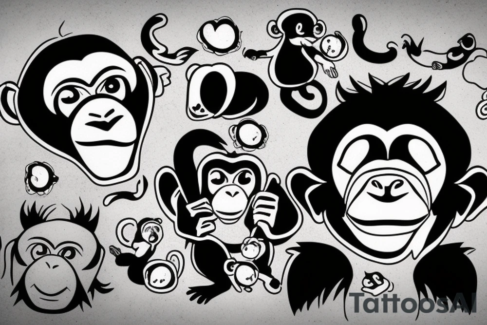 monkey emoji covering his eyes, monkey emoji covering his ears and monkey emoji covering his eyes tattoo idea