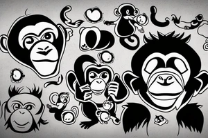 monkey emoji covering his eyes, monkey emoji covering his ears and monkey emoji covering his eyes tattoo idea