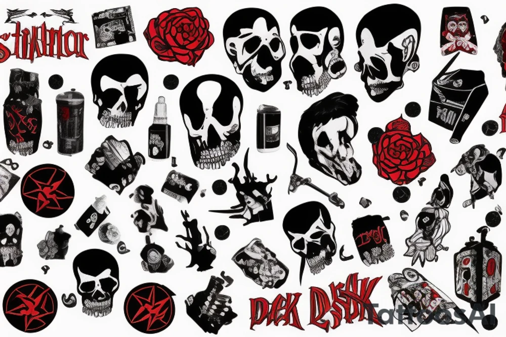 trash polka full sleeve with side neck
black and red tattoo idea