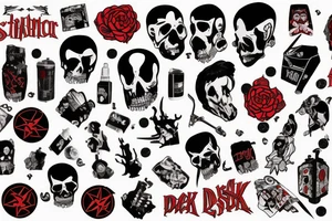 trash polka full sleeve with side neck
black and red tattoo idea