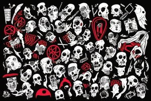 trash polka full sleeve with side neck
black and red tattoo idea