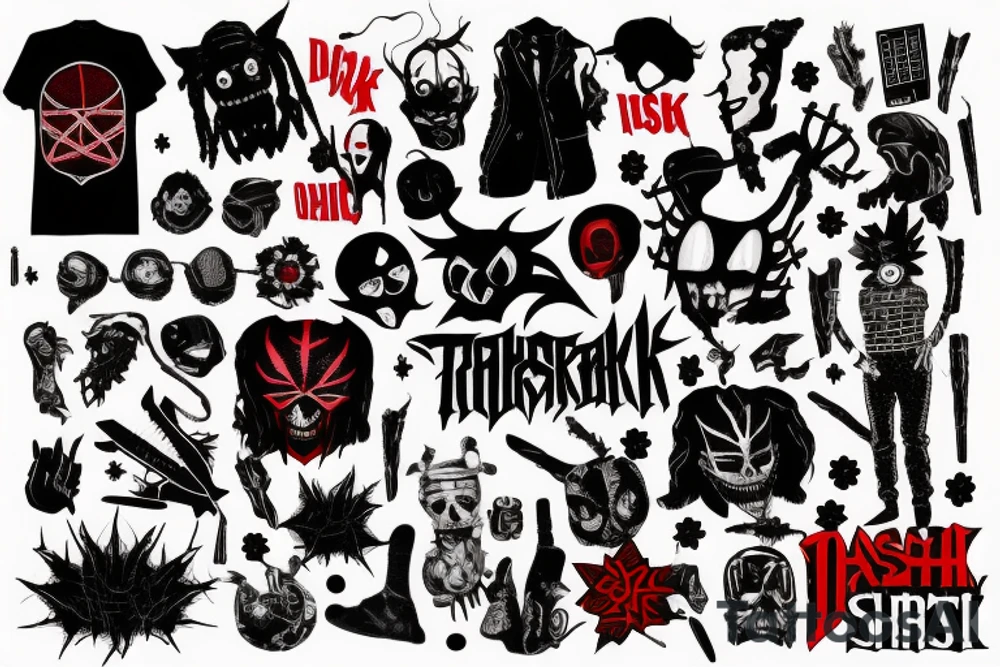 trash polka full sleeve with side neck
black and red tattoo idea