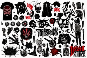 trash polka full sleeve with side neck
black and red tattoo idea
