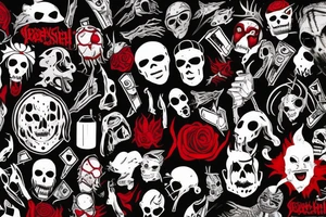 trash polka full sleeve with side neck
black and red tattoo idea