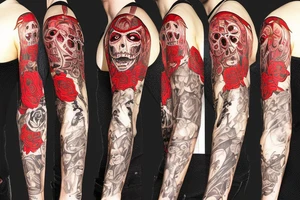 trash polka full sleeve with side neck
black and red tattoo idea