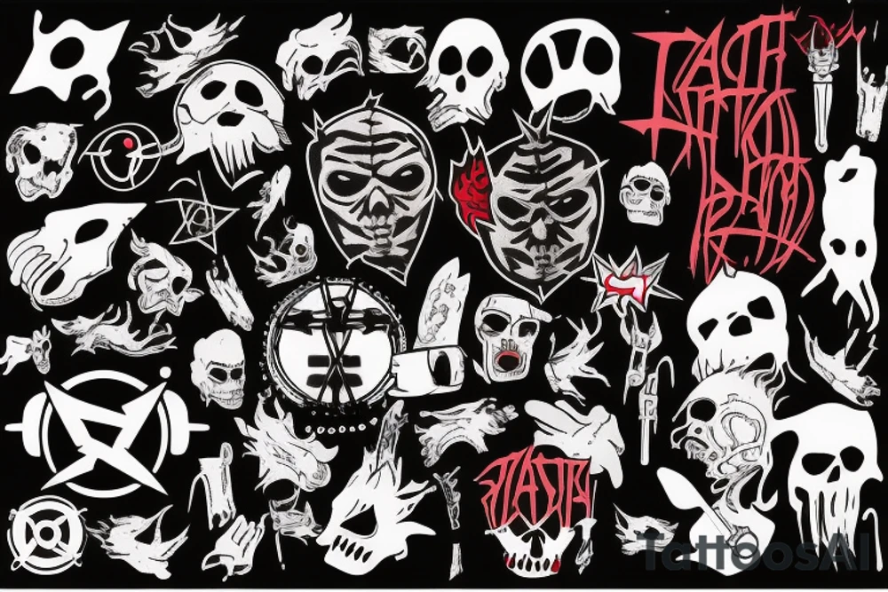 trash polka full sleeve with side neck
black and red tattoo idea