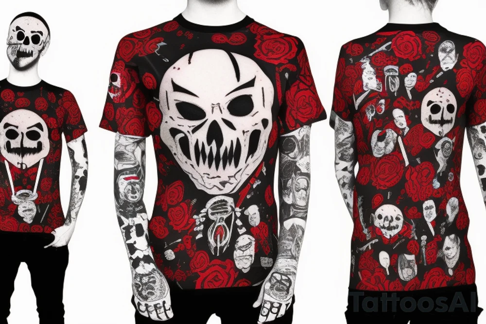 trash polka full sleeve with side neck
black and red tattoo idea