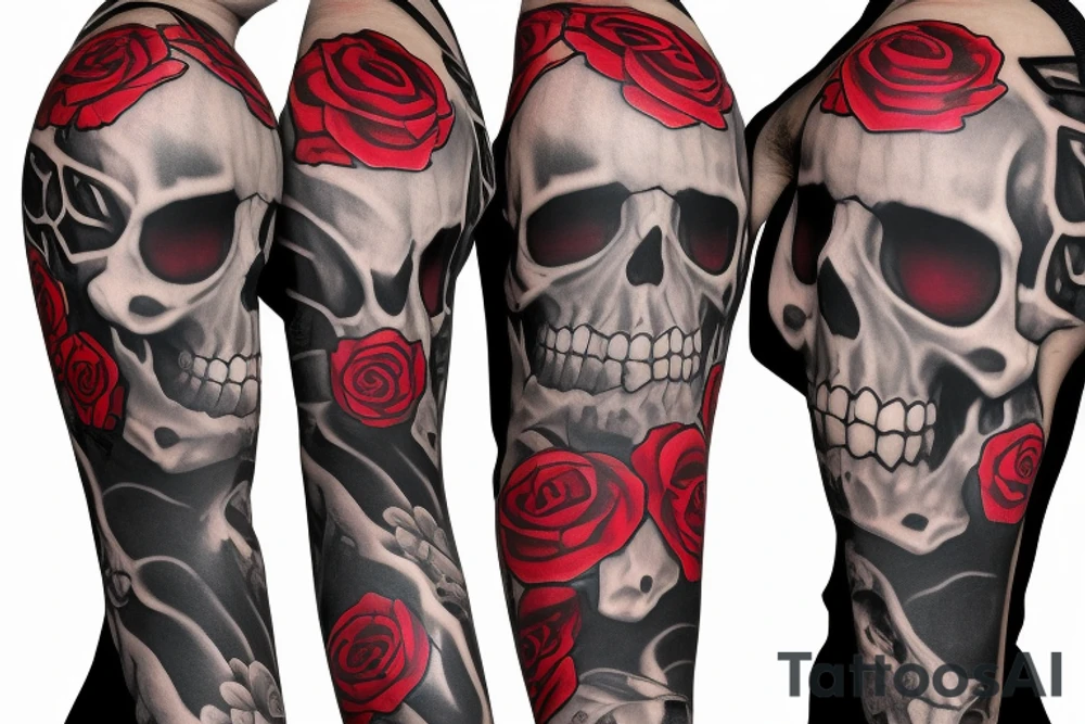 trash polka full sleeve with side neck
black and red
any skulls tattoo idea