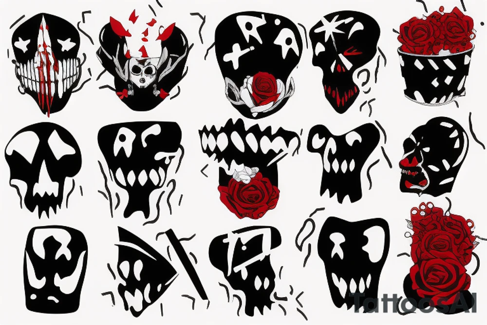 trash polka full sleeve with side neck
black and red
without skulls tattoo idea