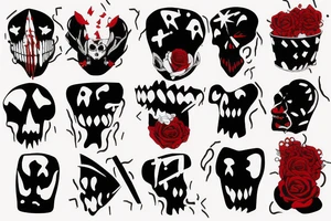 trash polka full sleeve with side neck
black and red
without skulls tattoo idea