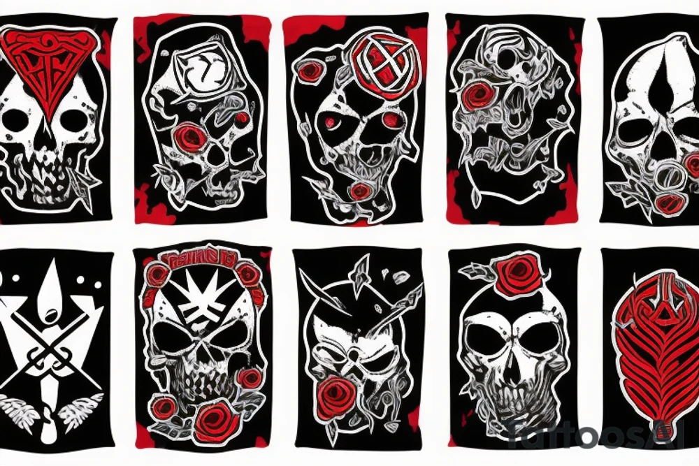 trash polka full sleeve with side neck
black and red
without skulls tattoo idea