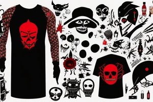 trash polka full sleeve with side neck
black and red
without skulls tattoo idea
