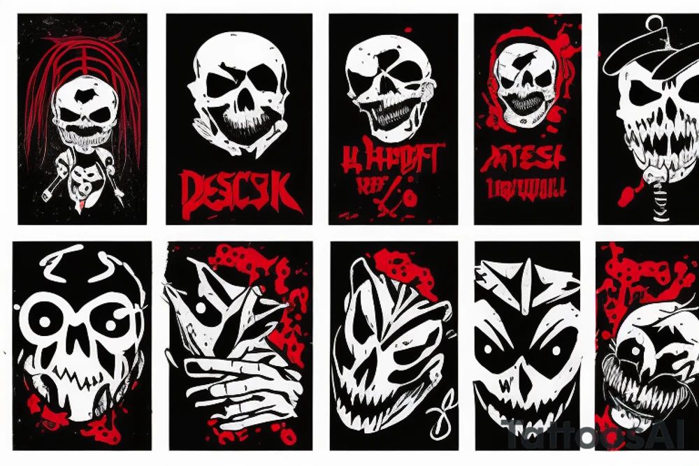 trash polka full sleeve with side neck
black and red
without skulls tattoo idea